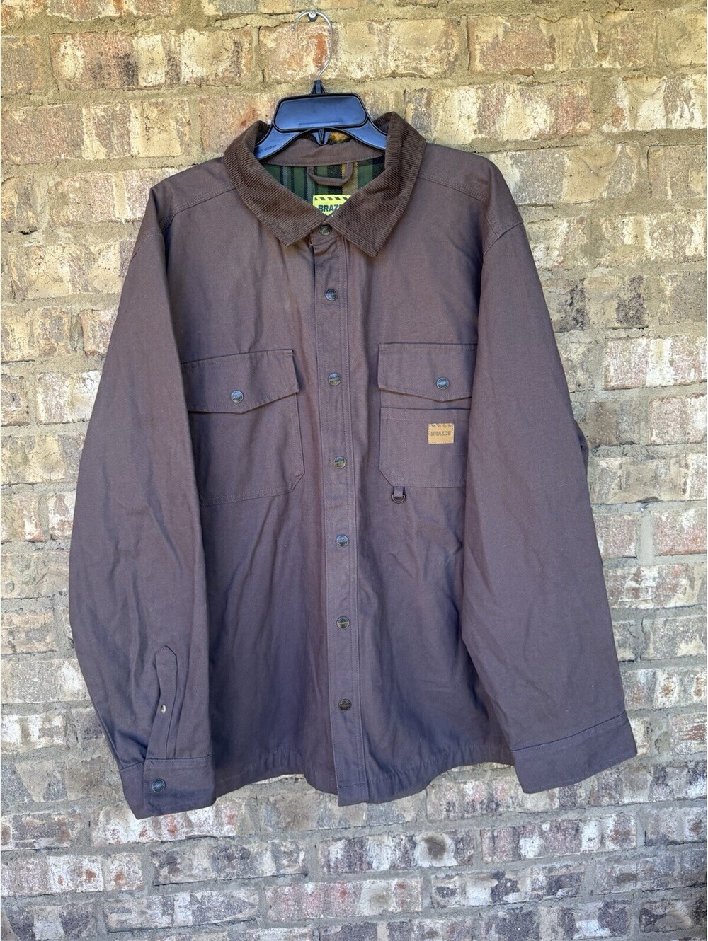 Brazos Brown Contractor Flannel Lined Shirt Jacket Snap Front Mens Size XXL